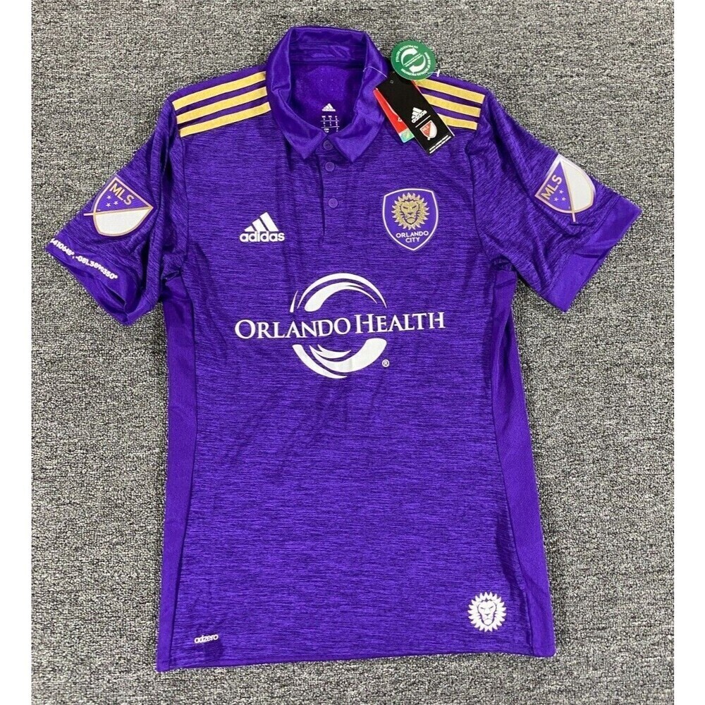 Adidas Polo Shirt Mens Sz Small Purple Gold Orlando City Soccer Jersey 7418A